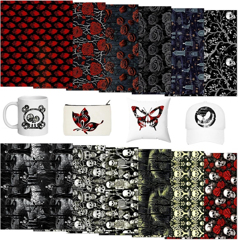 Tintnut Horror Halloween Sublimation Ink Transfer Sheets - 12 Sheets 12"x10"Skull Pattern Sublimation Transfer Paper Bundle for DIY Mugs, Tumblers, Key Chain, T-Shirts - Image 1